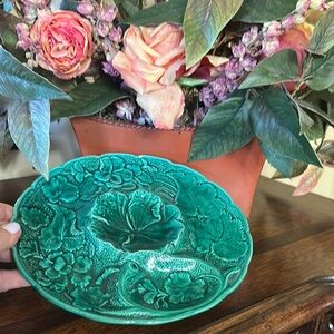 Ornate Green Botanical Ceramic Artichoke Dish, heirloom piece